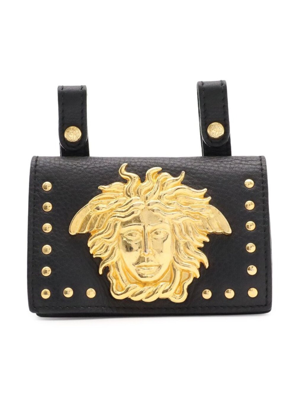 Versace Gianni Medusa Belt Pouch Waist Bag Leather Black Gold